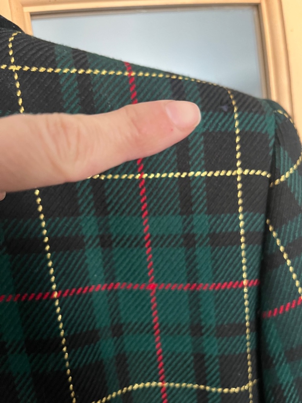 Vintage 90s y2k Talbots Green Red Gold Tartan Plaid Long wool Blazer Jacket 10 - Picture 6 of 6